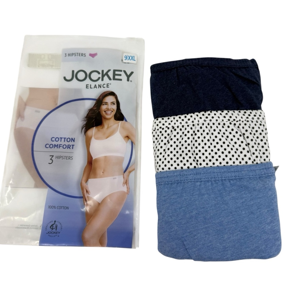 Jockey Elance 3 Pair 100% Cotton Comfort Hipster Panties Size 9 XXL New